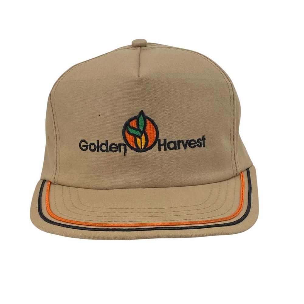 Vintage 80s Golden Harvest Farm Beige‎ Snapback Trucker Hat Kap King USA